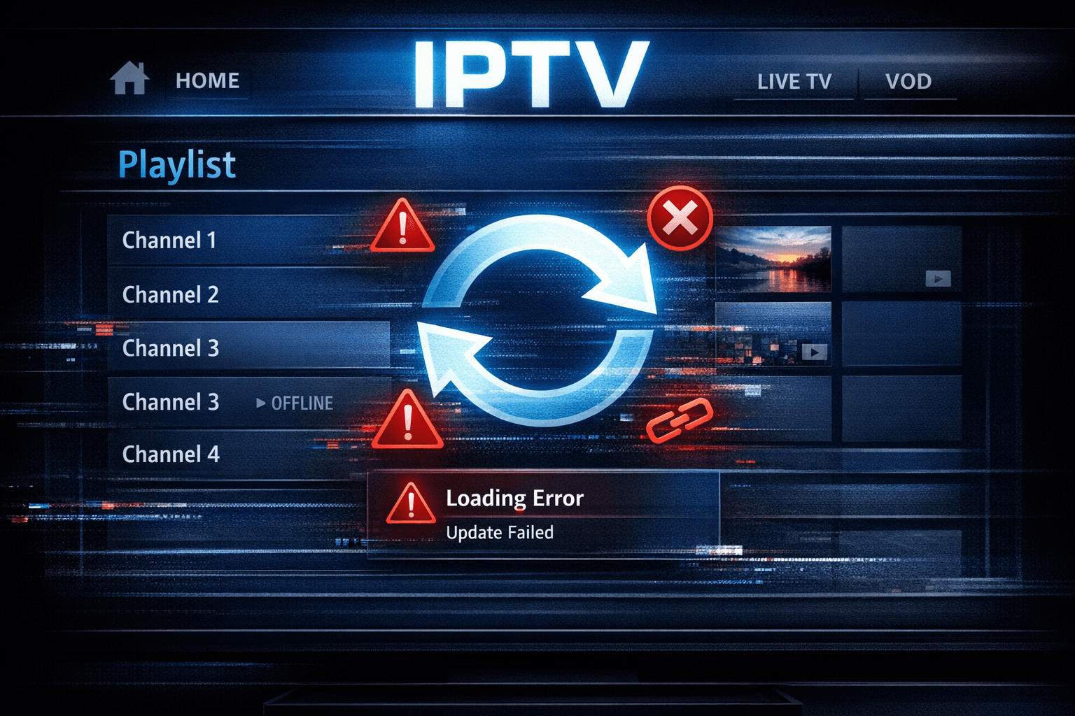 TiviMate app showing playlist refresh process on a smart TV screen