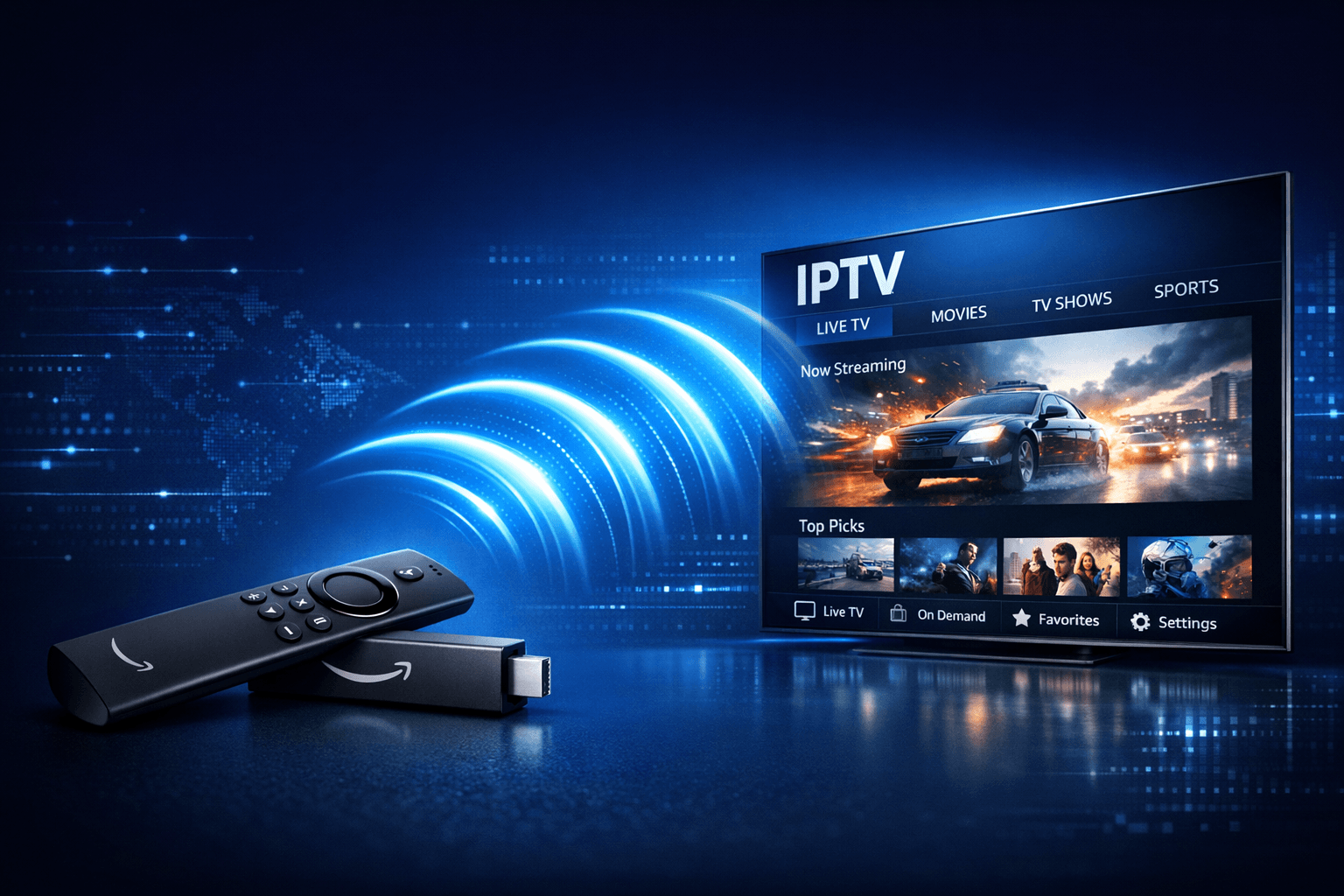 Fire TV Stick connected to 5 GHz WiFi for IPTV streaming setup
