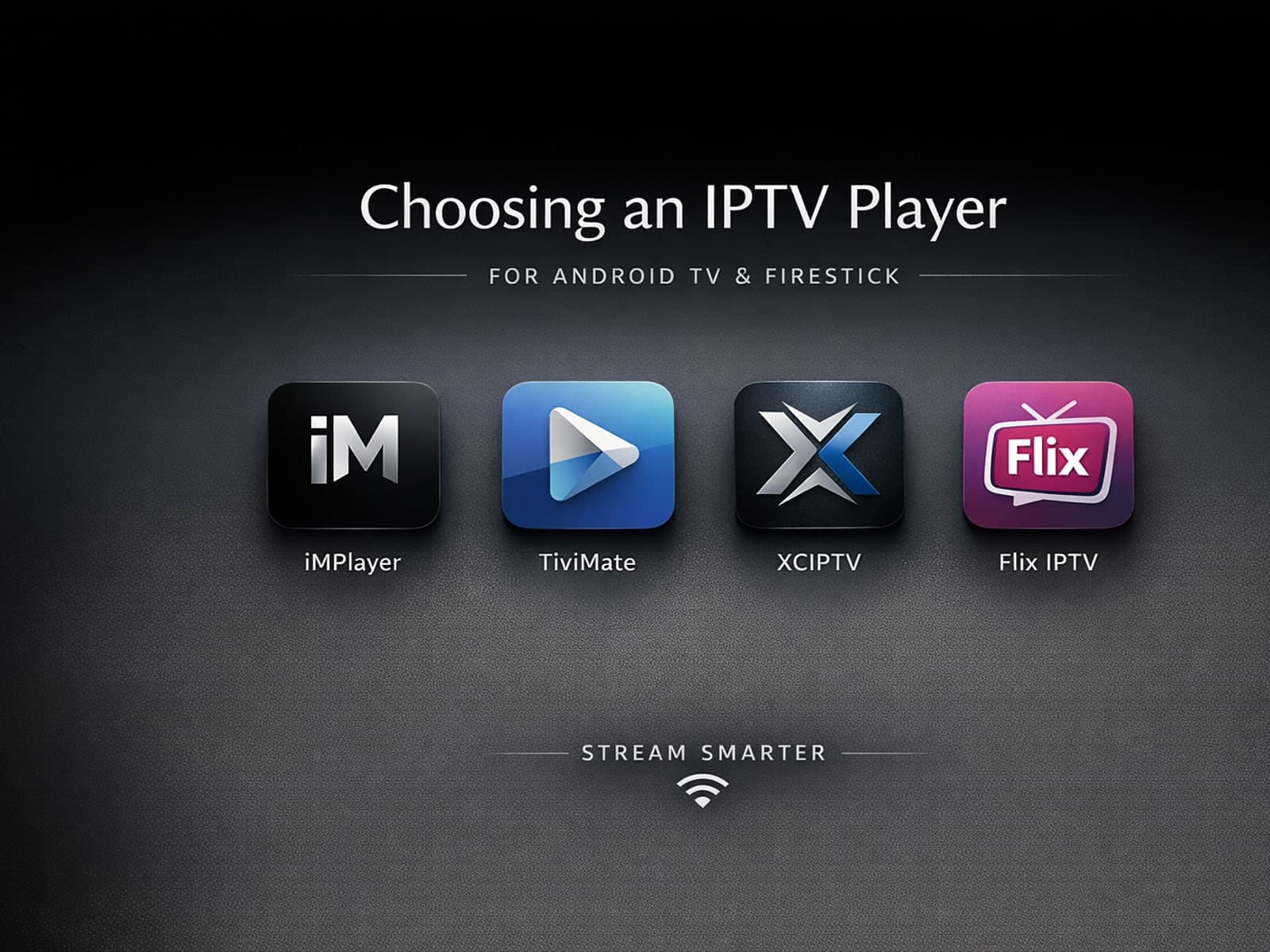Android TV and Amazon Firestick devices displaying IPTV streaming interfaces with futuristic technology background