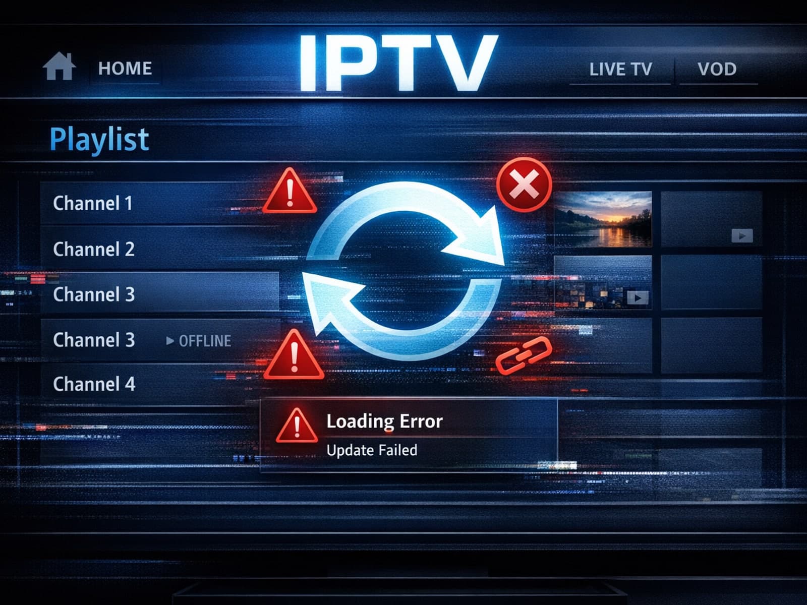 TiviMate app showing playlist refresh process on a smart TV screen