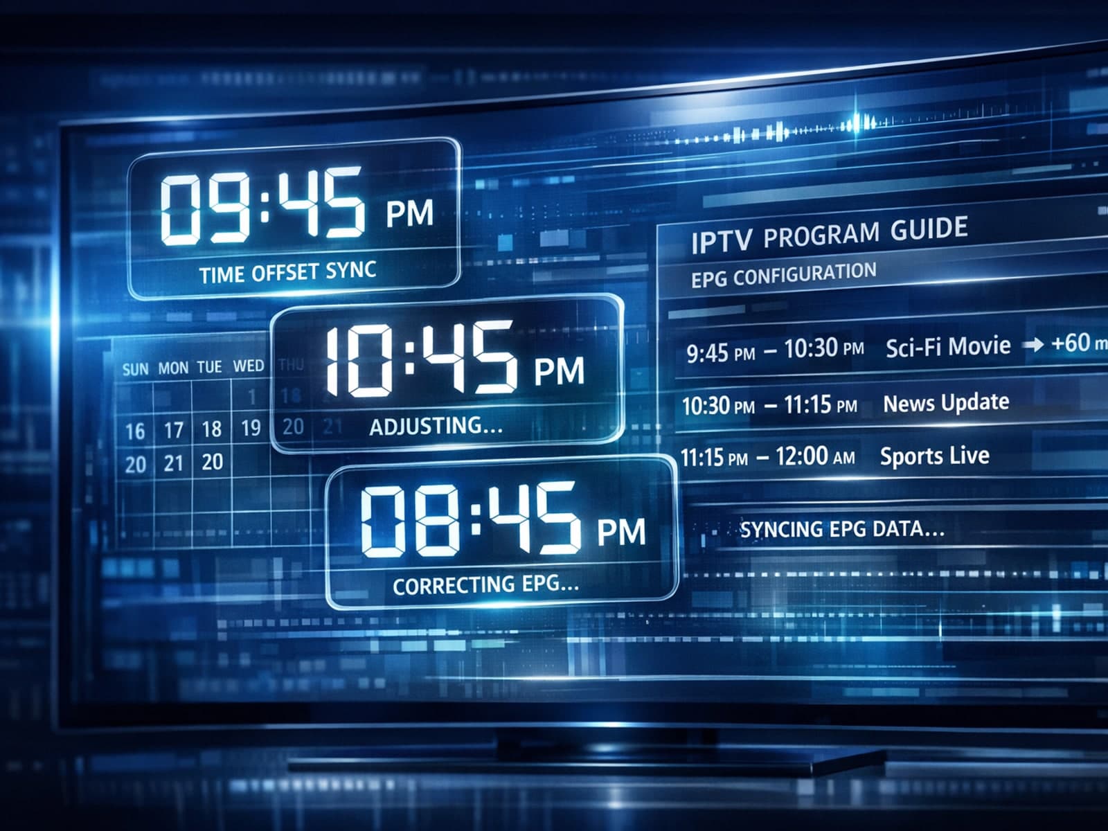 TiviMate app showing EPG time offset settings on screen