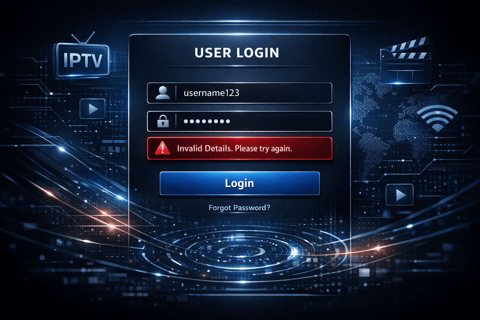 IPTV Smarters app showing Invalid Details login error message