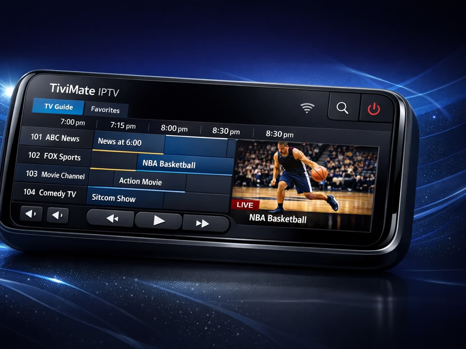 TiviMate app with highlighted incorrect EPG time offset on IPTV interface