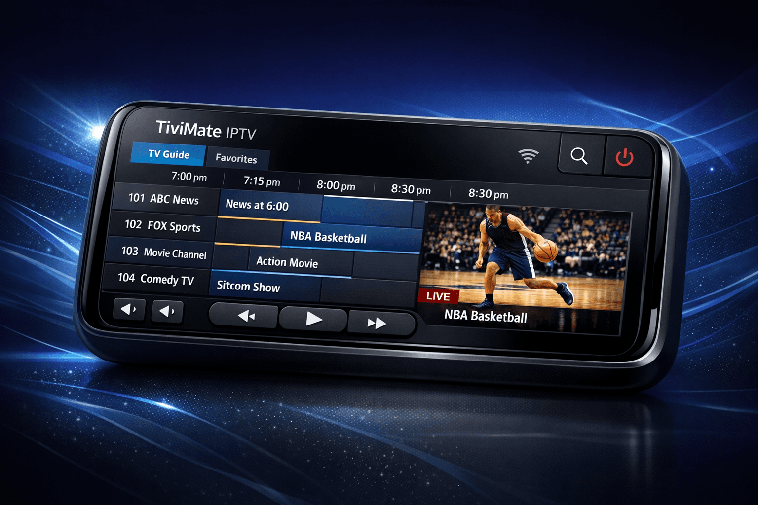 TiviMate app with highlighted incorrect EPG time offset on IPTV interface
