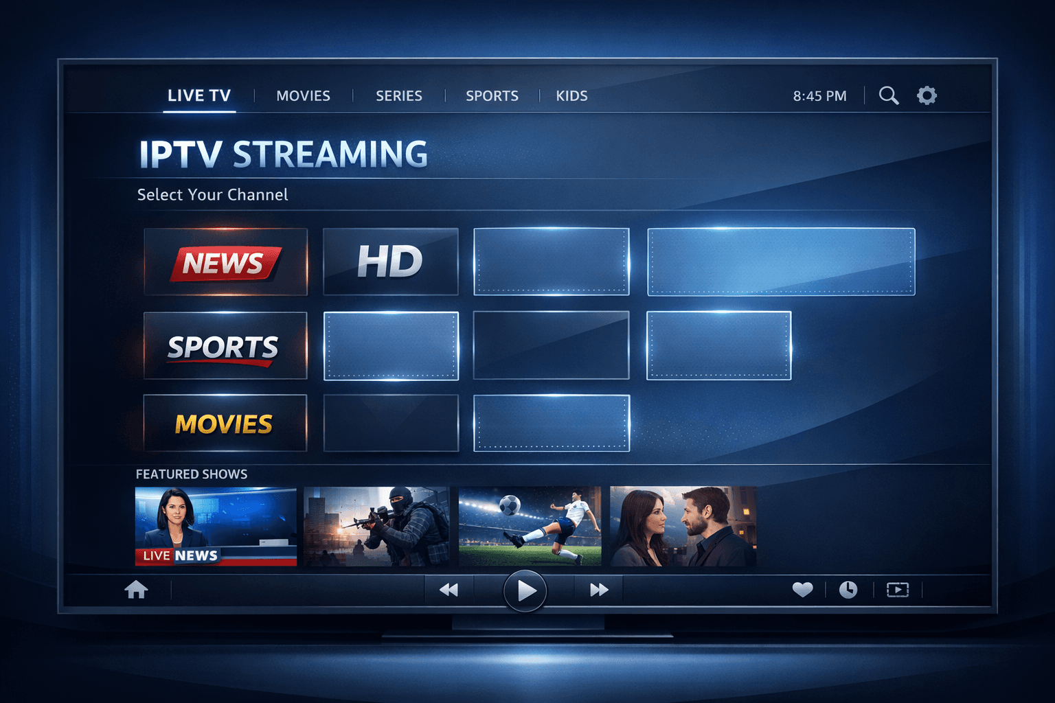 TiviMate app showing IPTV channel list with missing logos