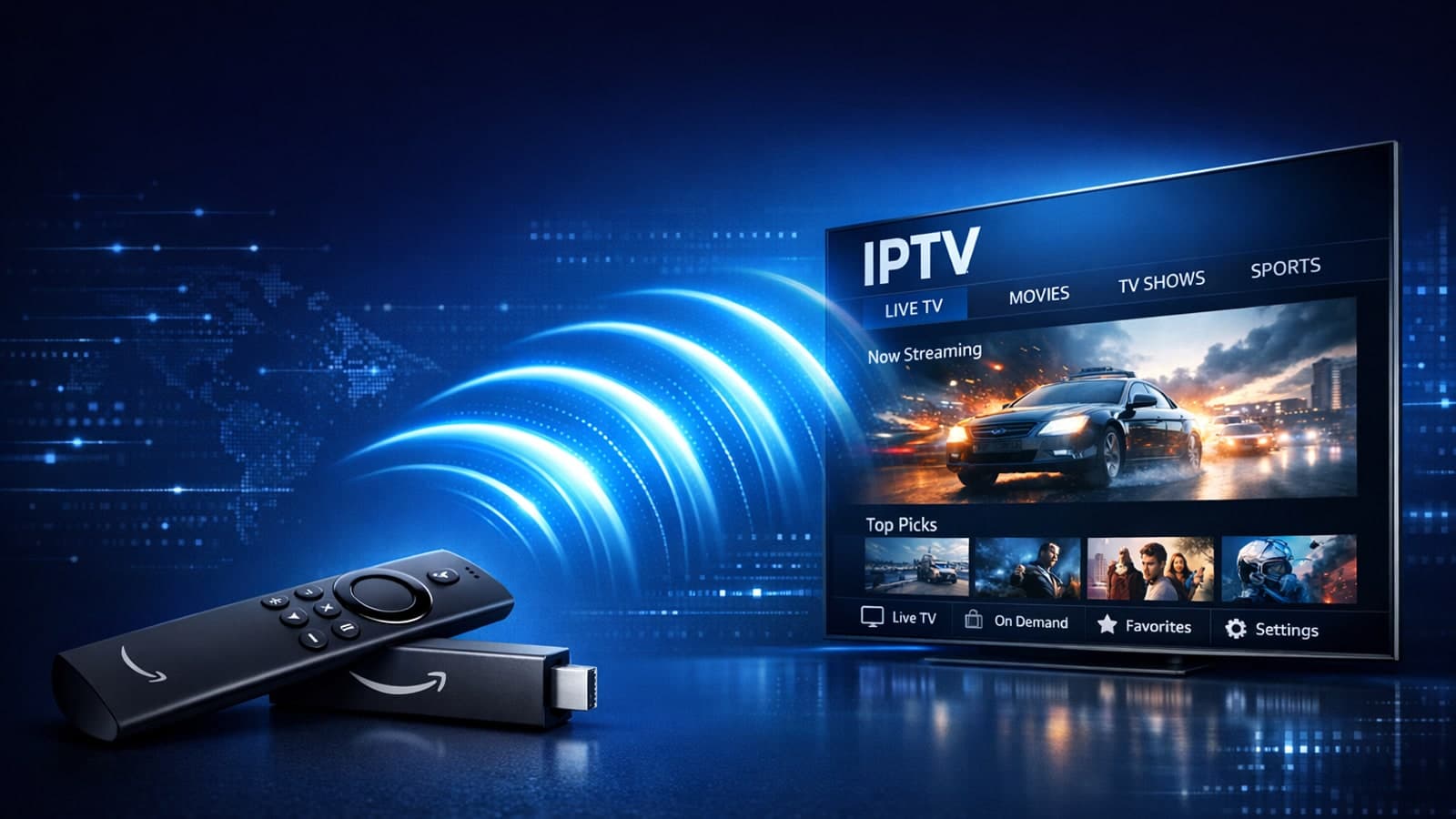 Fire TV Stick connected to 5 GHz WiFi for IPTV streaming setup