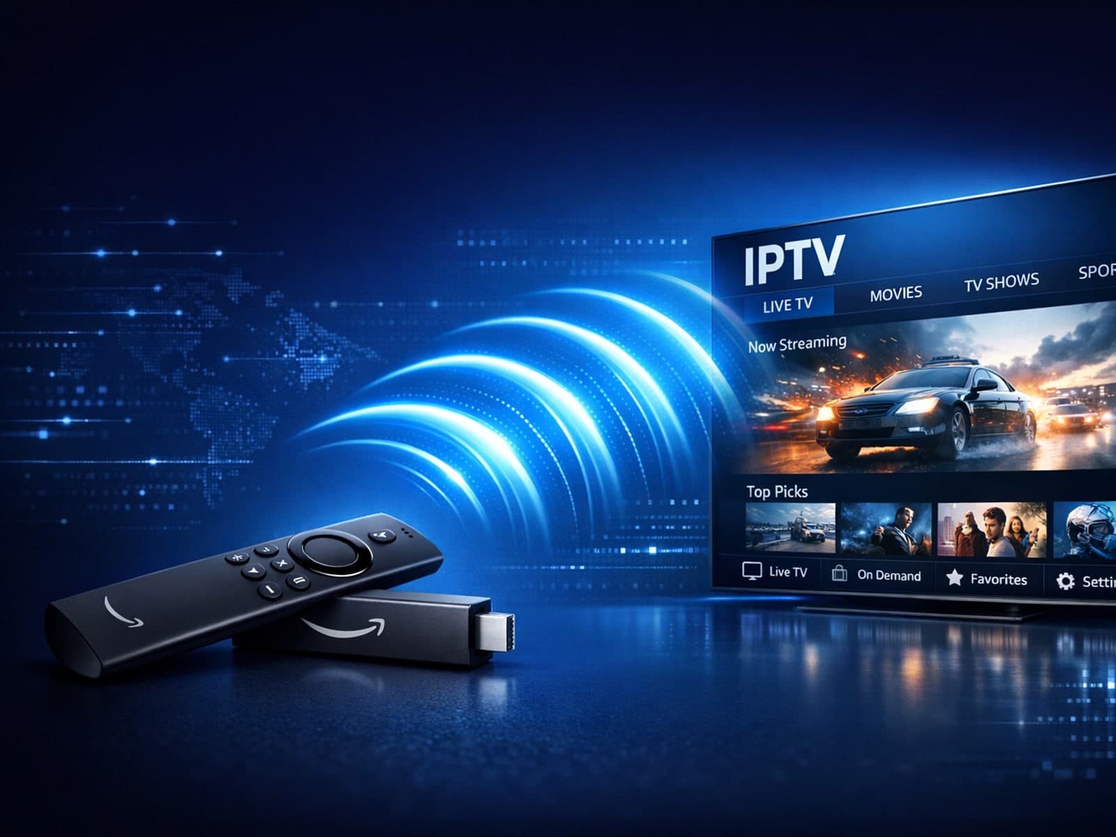 Fire TV Stick connected to 5 GHz WiFi for IPTV streaming setup