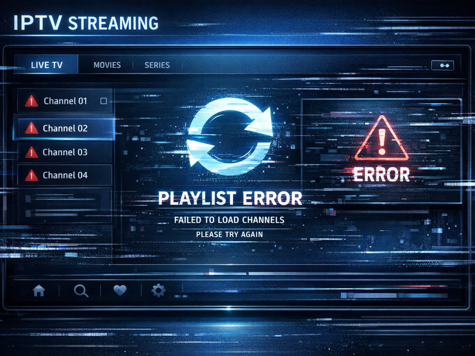 TiviMate app interface showing IPTV playlist refresh issue