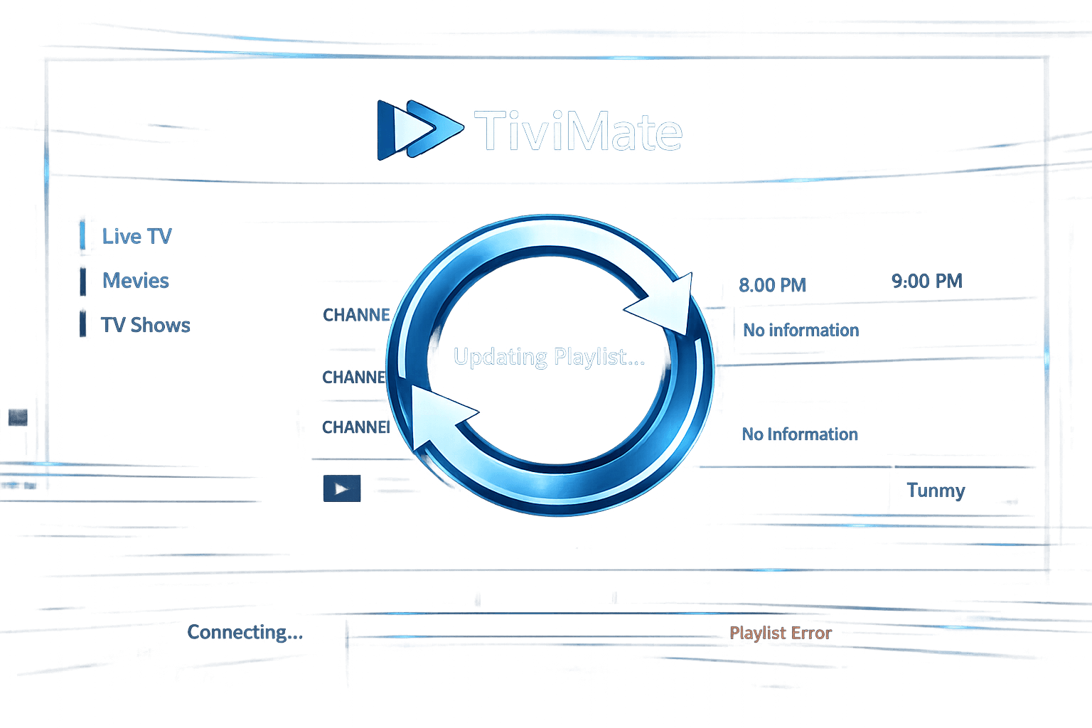 TiviMate IPTV app refresh screen on a streaming device