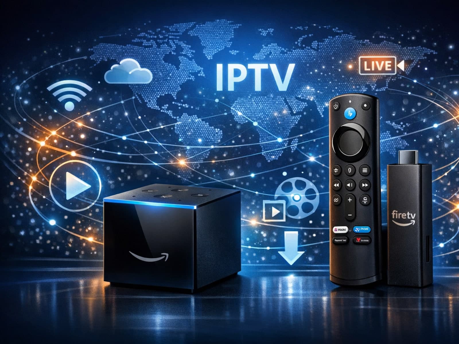 Fire TV Cube and Fire TV Stick 4K Max side by side on a table