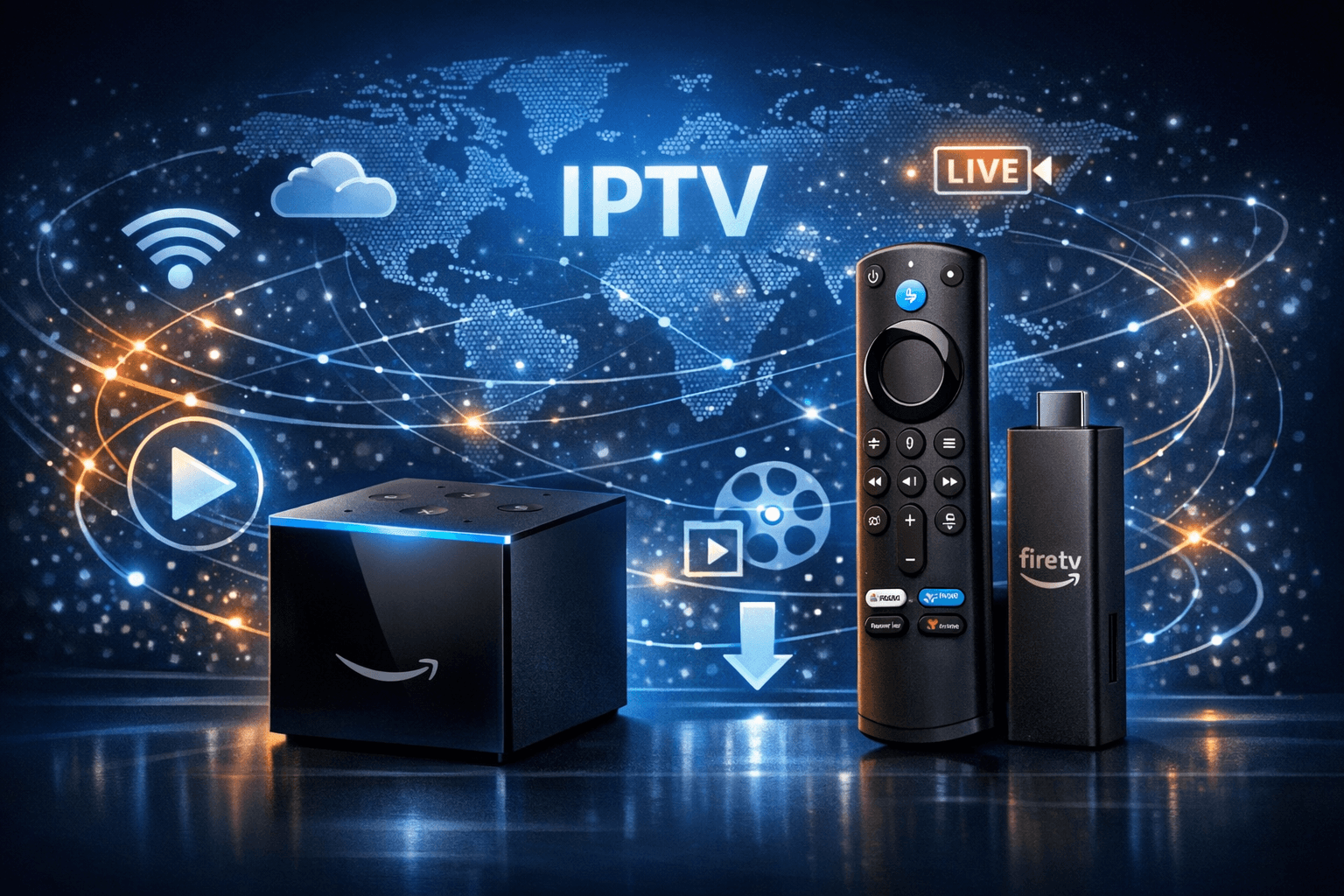 Fire TV Cube and Fire TV Stick 4K Max side by side on a table