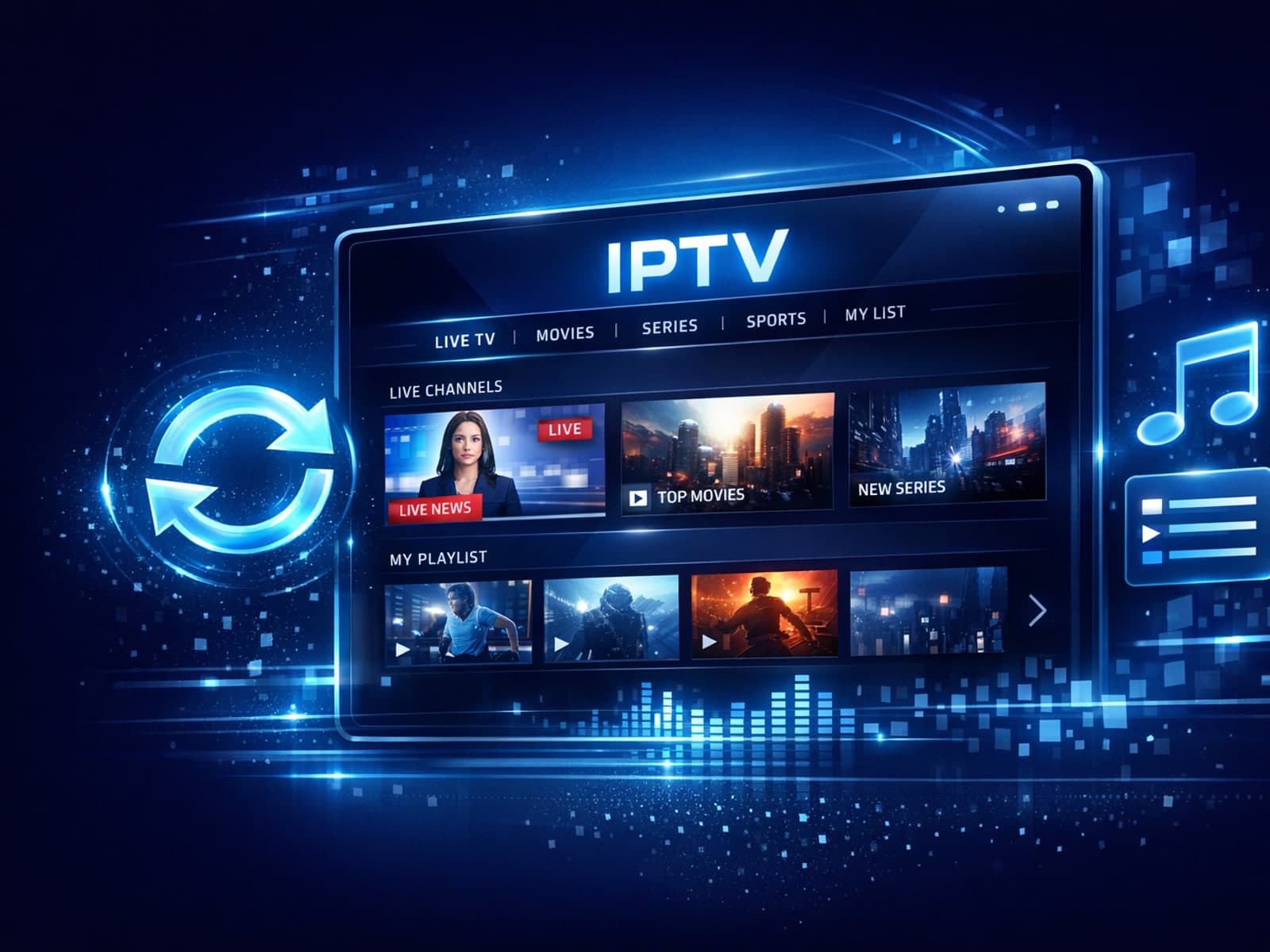 TiviMate app on TV screen showing playlist refresh process
