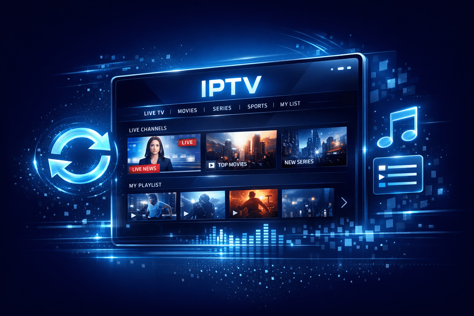 TiviMate app on TV screen showing playlist refresh process