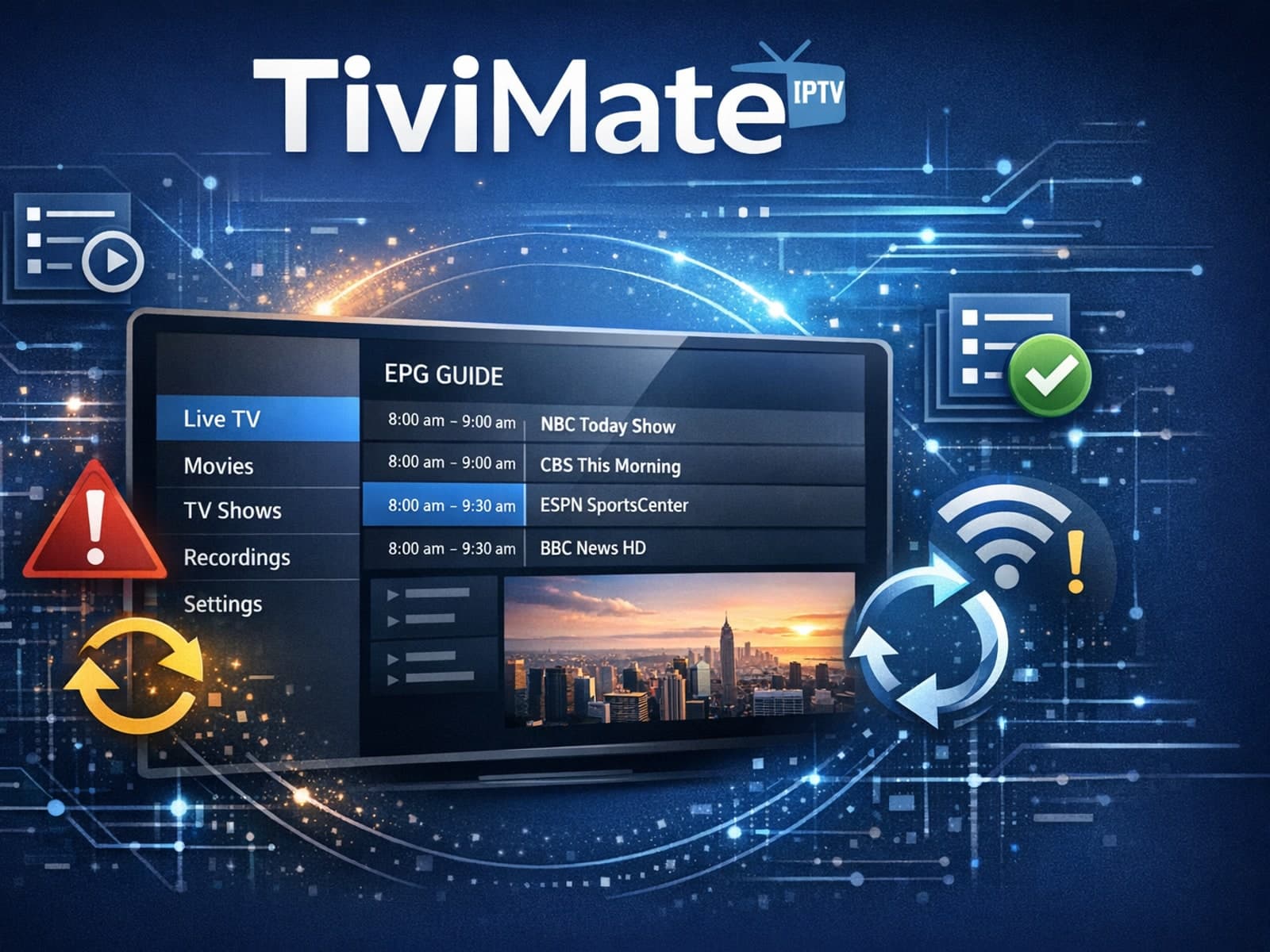 TiviMate app refresh screen showing playlist update issue