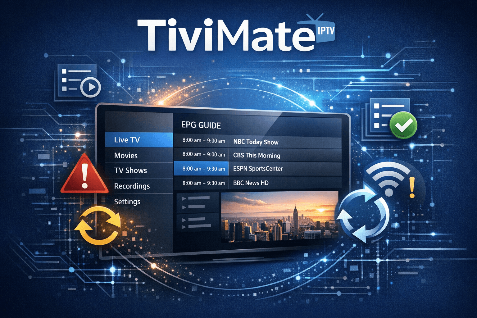 TiviMate app refresh screen showing playlist update issue