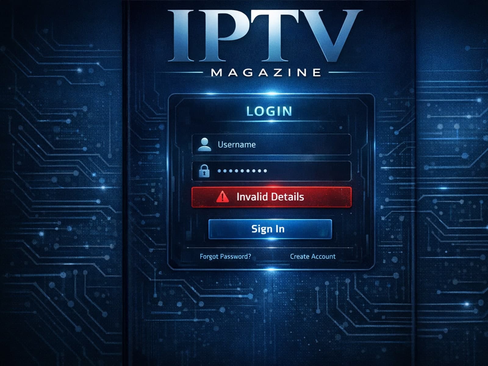 IPTV Smarters app login screen showing Invalid Details error