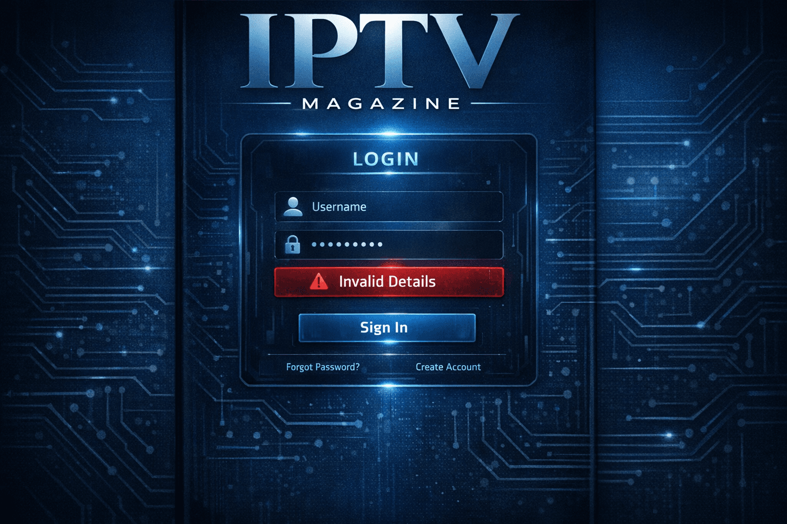IPTV Smarters app login screen showing Invalid Details error