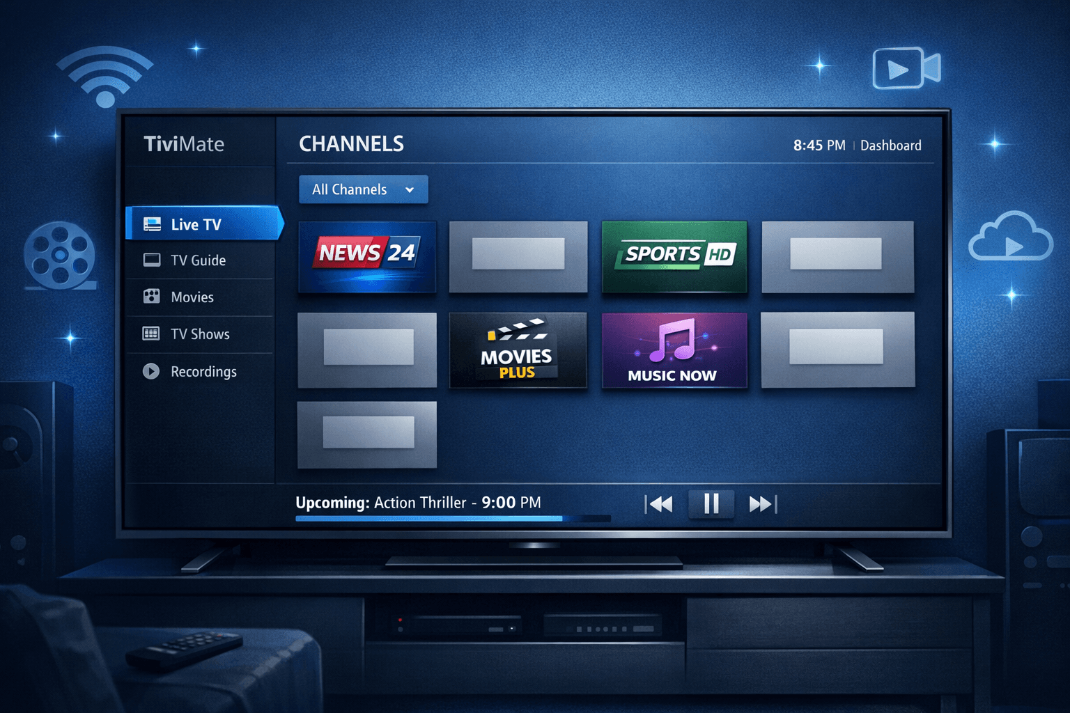 TiviMate IPTV app screen showing channel logos display