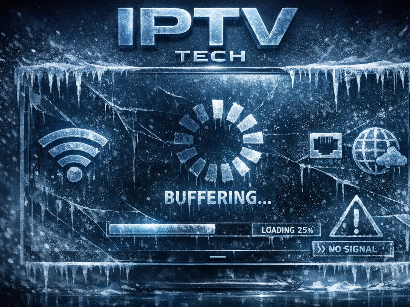 Frozen IPTV screen during channel switching illustrating buffering delay