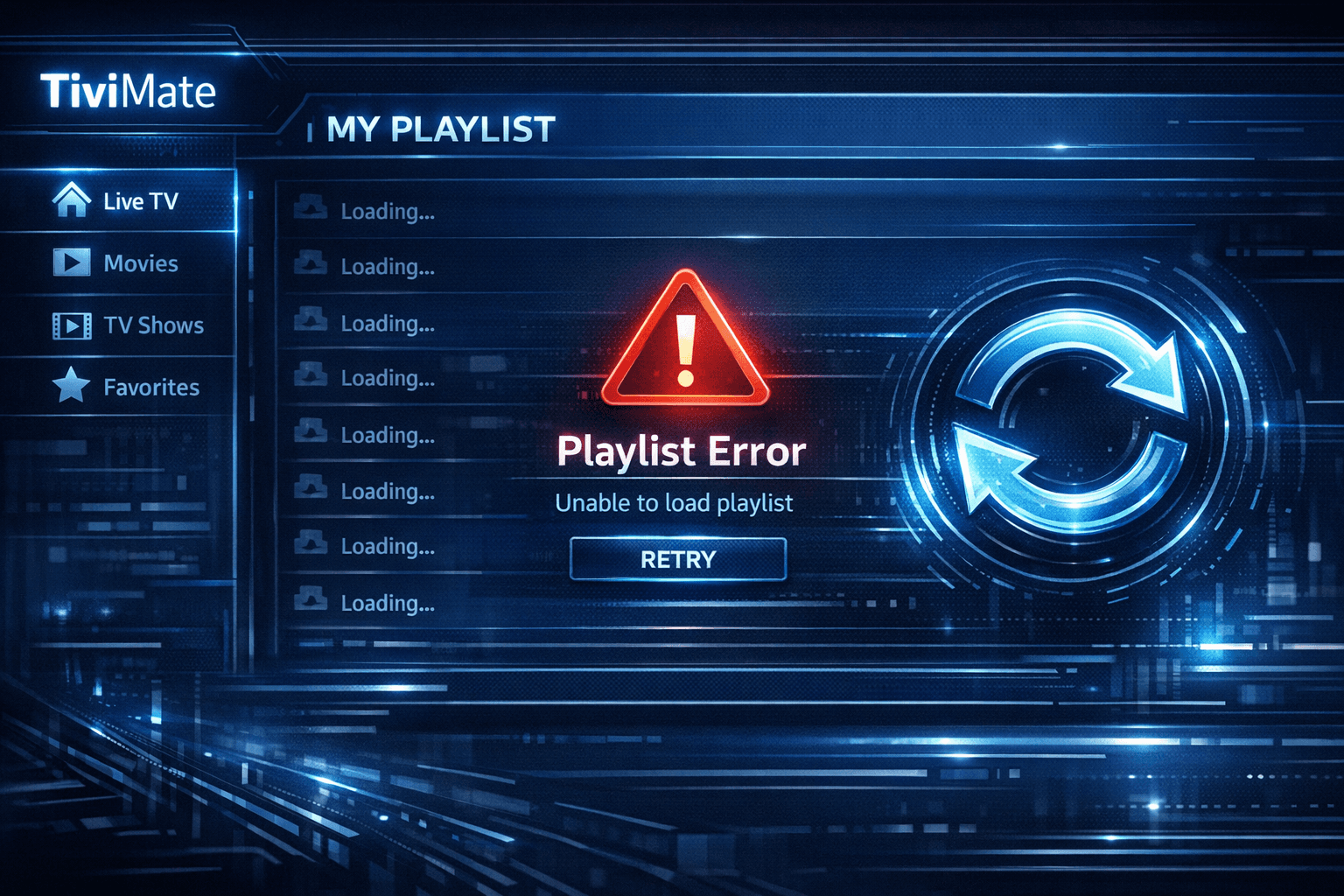 TiviMate app screen showing playlist refresh on a streaming device